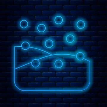 Glowing neon line Snowfall icon isolated on brick wall background. Snow falli Stock Illustration
