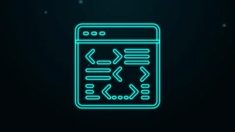 Glowing neon line Software, web developer programming code icon isolated on Stock Footage 155482274