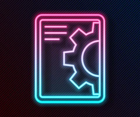 Glowing neon line Software, web development, programming concept icon isolated Stock Illustration