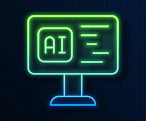 Glowing neon line Software, web developer programming code icon isolated on blue 스톡 일러스트