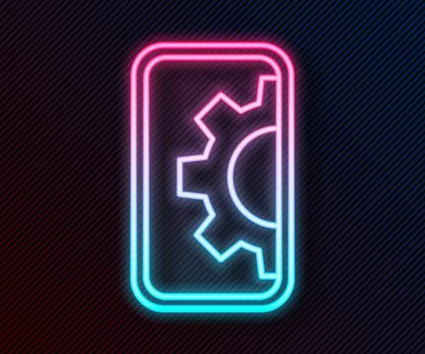 Glowing neon line Software, web development, programming concept icon isolated Stock Illustration