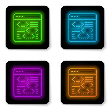 Glowing neon line Software, web developer programming code icon isolated on Illustrazione stock