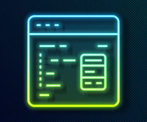 Glowing neon line Software, web developer programming code icon isolated on Stock Illustration