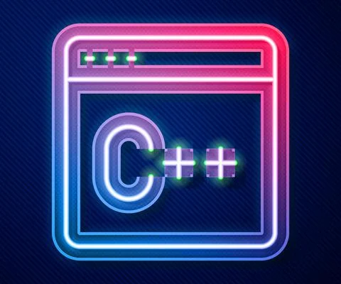 Glowing neon line Software, web developer programming code icon isolated on blue Stock Illustration