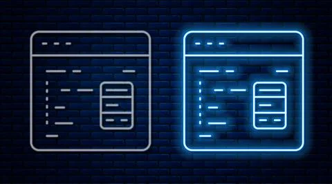 Glowing neon line Software, web developer programming code icon isolated on Stock Illustration