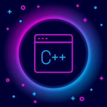 Glowing neon line Software, web developer programming code icon isolated on b Stock Illustration