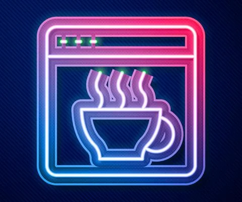 Glowing neon line Software, web developer programming code icon isolated on blue Stock Illustration