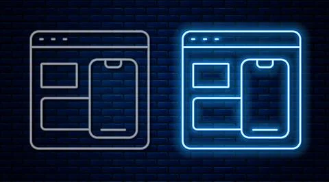 Glowing neon line Software, web developer programming code icon isolated on Illustrazione stock