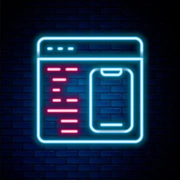 Glowing neon line Software, web developer programming code icon isolated on イラスト素材