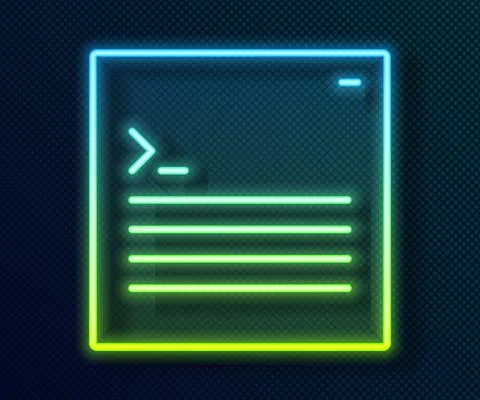 Glowing neon line Software, web developer programming code icon isolated on Stock Illustration