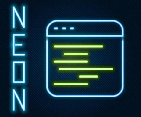 Glowing neon line Software, web developer programming code icon isolated on Stock Illustration