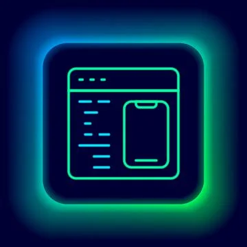 Glowing neon line Software, web developer programming code icon isolated on Illustrazione stock