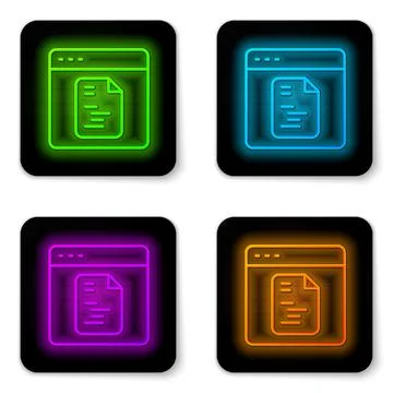 Glowing neon line Software, web developer programming code icon isolated on Illustrazione stock