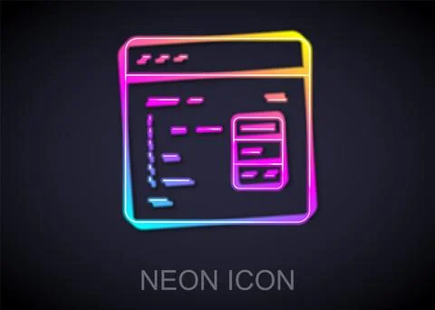 Glowing neon line Software, web developer programming code icon isolated on Illustrazione stock