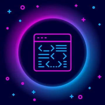Glowing neon line Software, web developer programming code icon isolated on Illustrazione stock