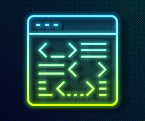 Glowing neon line Software, web developer programming code icon isolated on Illustrazione stock