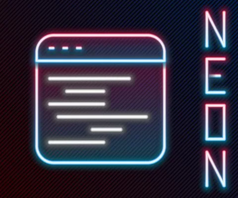 Glowing neon line Software, web developer programming code icon isolated on Illustrazione stock