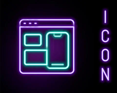 Glowing neon line Software, web developer programming code icon isolated on Illustrazione stock