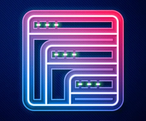Glowing neon line Software, web developer programming code icon isolated on blue Illustrazione stock