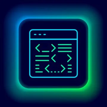 Glowing neon line Software, web developer programming code icon isolated on Stock Illustration