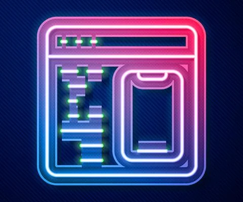 Glowing neon line Software, web developer programming code icon isolated on blue Illustrazione stock