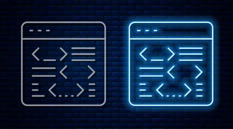 Glowing neon line Software, web developer programming code icon isolated on Stock Illustration