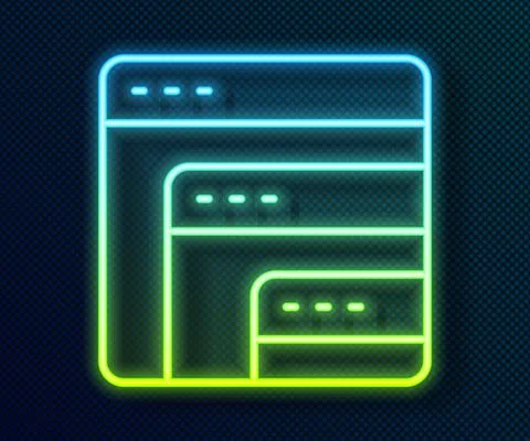 Glowing neon line Software, web developer programming code icon isolated on Stockillustratie