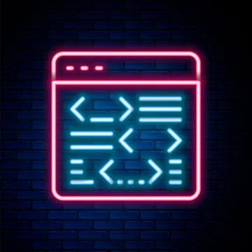 Glowing neon line Software, web developer programming code icon isolated on Stock Illustration