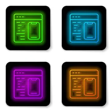 Glowing neon line Software, web developer programming code icon isolated on Stock Illustration