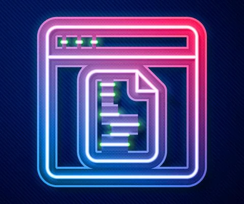 Glowing neon line Software, web developer programming code icon isolated on blue Stock Illustration