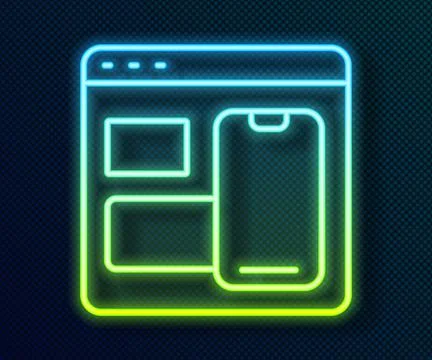 Glowing neon line Software, web developer programming code icon isolated on b 스톡 일러스트