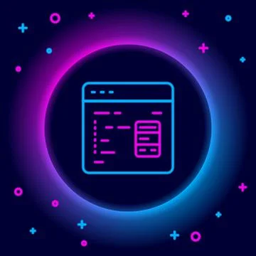 Glowing neon line Software, web developer programming code icon isolated on b Stock Illustration