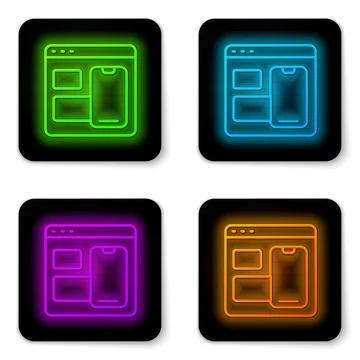 Glowing neon line Software, web developer programming code icon isolated on w Illustrazione stock