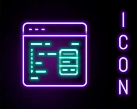 Glowing neon line Software, web developer programming code icon isolated on Stock Illustration