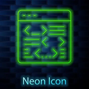 Glowing neon line Software, web developer programming code icon isolated on.. 스톡 일러스트