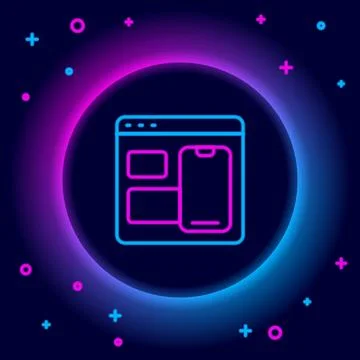 Glowing neon line Software, web developer programming code icon isolated on.. Stock Illustration