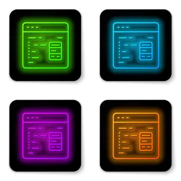 Glowing neon line Software, web developer programming code icon isolated on.. Stock-Illustration