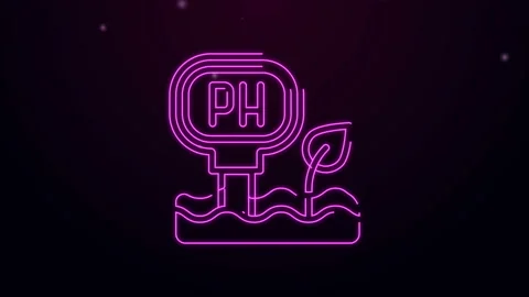 Glowing neon line Soil ph testing icon isolated on black background. PH earth Stock Footage 144455757