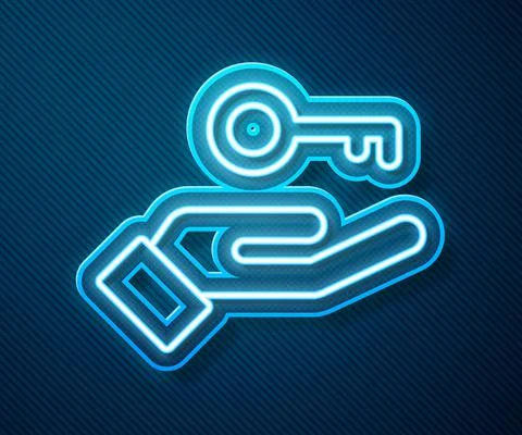 Glowing neon line Solution to the problem in psychology icon isolated on blue Illustrazione stock