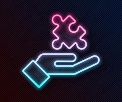 Glowing neon line Solution to the problem in psychology icon isolated on black Stock Illustration