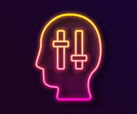 Glowing neon line Solution to the problem in psychology icon isolated on black Illustrazione stock