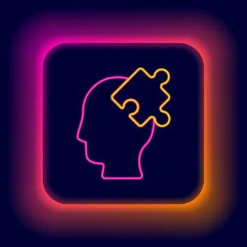 Glowing neon line Solution to the problem in psychology icon isolated on black Stock Illustration