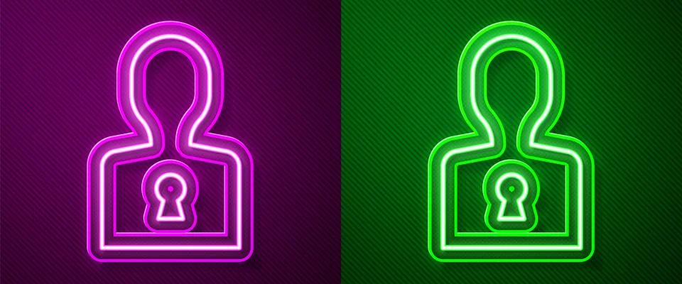 Glowing neon line Solution to the problem in psychology icon isolated on purple Illustrazione stock