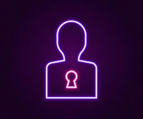 Glowing neon line Solution to the problem in psychology icon isolated on black Stock Illustration