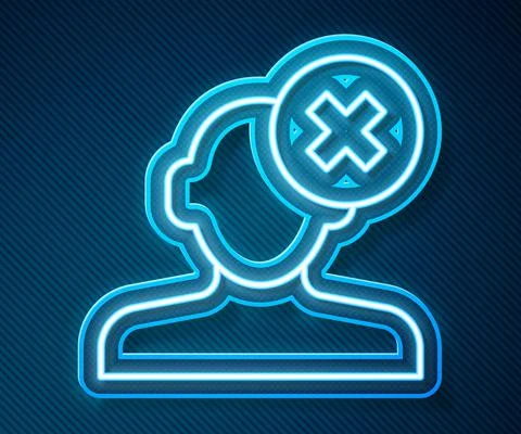 Glowing neon line Solution to the problem in psychology icon isolated on blue Illustrazione stock