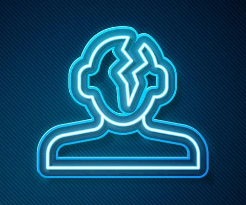 Glowing neon line Solution to the problem in psychology icon isolated on blue Stock Illustration