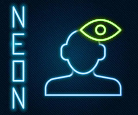 Glowing neon line Solution to the problem in psychology icon isolated on black Illustrazione stock
