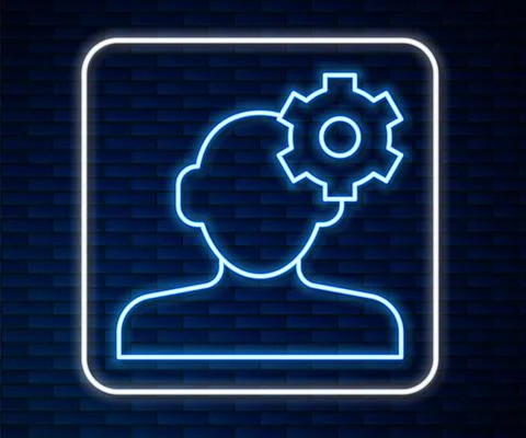Glowing neon line Solution to the problem in psychology icon isolated on brick Illustrazione stock