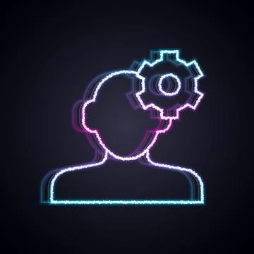 Glowing neon line Solution to the problem in psychology icon isolated on black Stock Illustration
