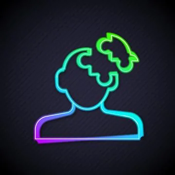 Glowing neon line Solution to the problem in psychology icon isolated on black Illustrazione stock